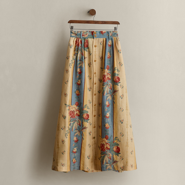 スカート 90s Ralph Lauren floral long skirt c. 1990 Floral Linen Skirt - Size 10