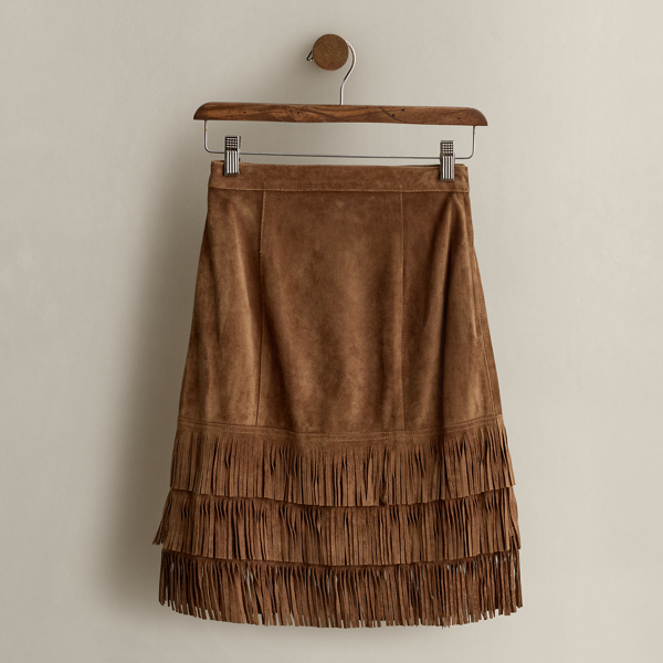 Multi 2000 Fringe-Trim Suede Skirt - Size 2 Ralph Lauren Vintage 1