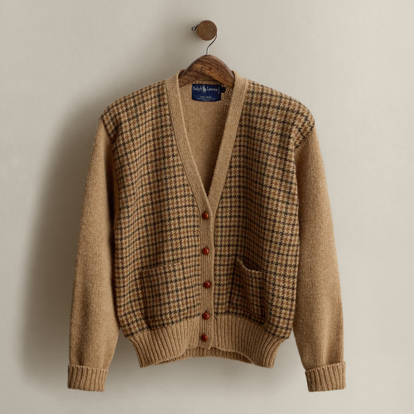 Multi c. 1985 Houndstooth Cardigan - Size L Ralph Lauren Vintage 1