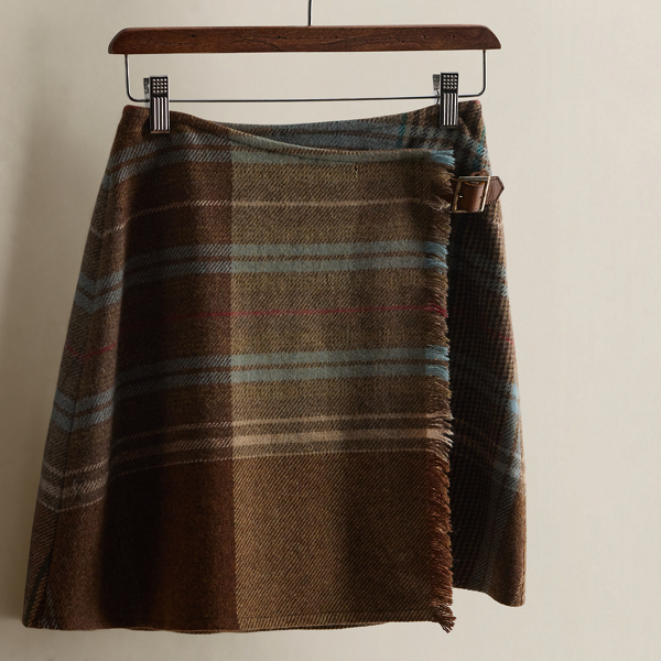 c. 1996 Plaid Wool Wrap Skirt - Size 6