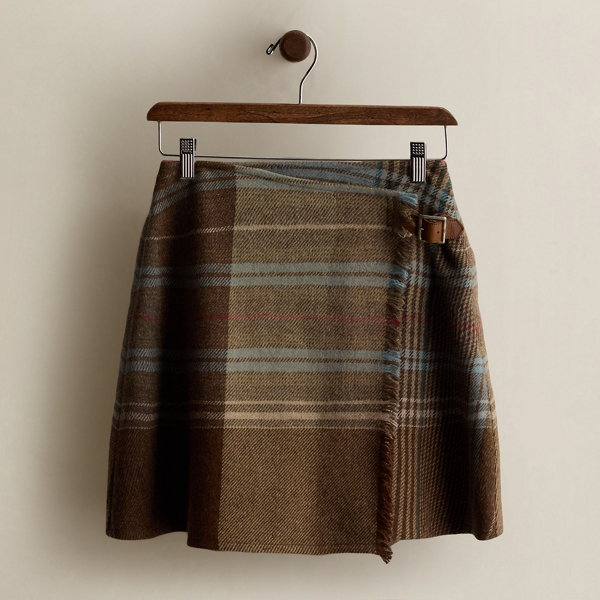 c. 1996 Plaid Wool Wrap Skirt - Size 6