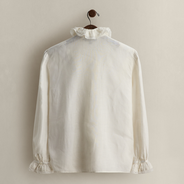 White c. 1990s Linen Blouse - Size 4 Ralph Lauren Vintage 2
