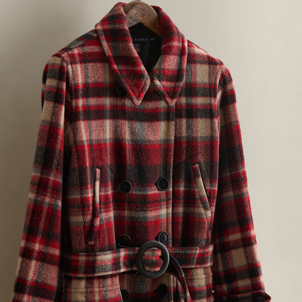 c. 2008 Plaid Wool Peacoat - Size M
