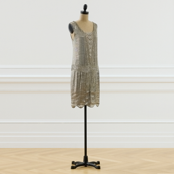 Silver 2007 Beaded Lam&eacute; Shift Dress - Size 4 Ralph Lauren Vintage 7