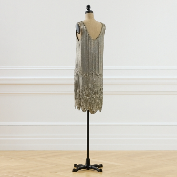 Silver 2007 Beaded Lam&eacute; Shift Dress - Size 4 Ralph Lauren Vintage 8