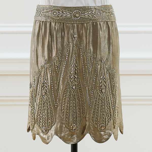 Silver 2007 Beaded Lam&eacute; Skirt - Size 6 Ralph Lauren Vintage 6