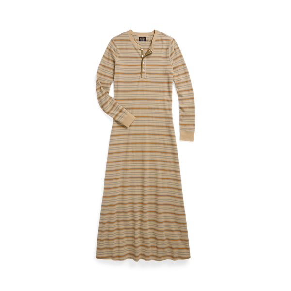 Striped Jacquard-Knit Henley Dress