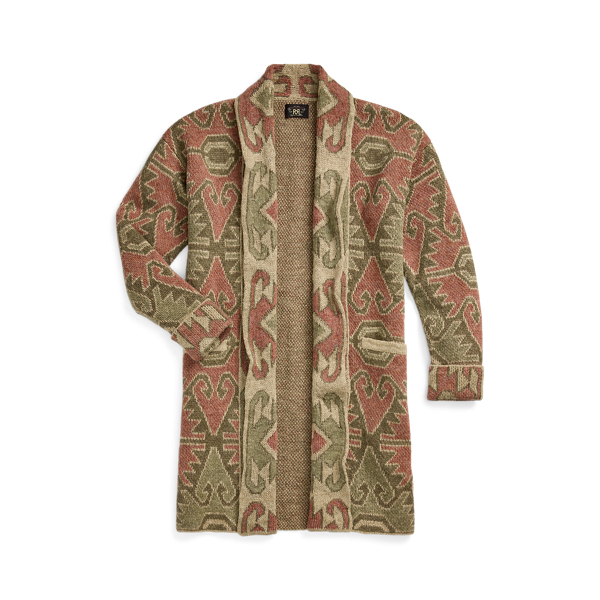 Tan/Rust Multi Linen-Blend Jacquard Cardigan RRL 1