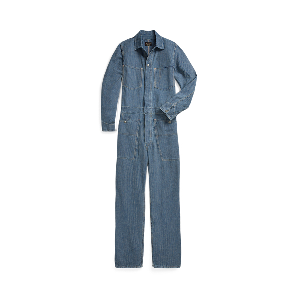 Medium Wash Indigo Striped Linen-Cotton Coverall RRL 1