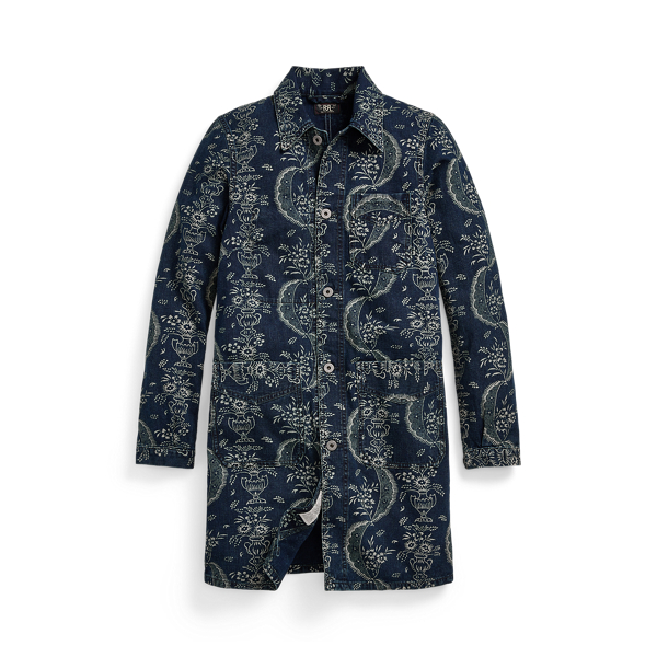 Indigo Floral-Print Canvas Work Jacket