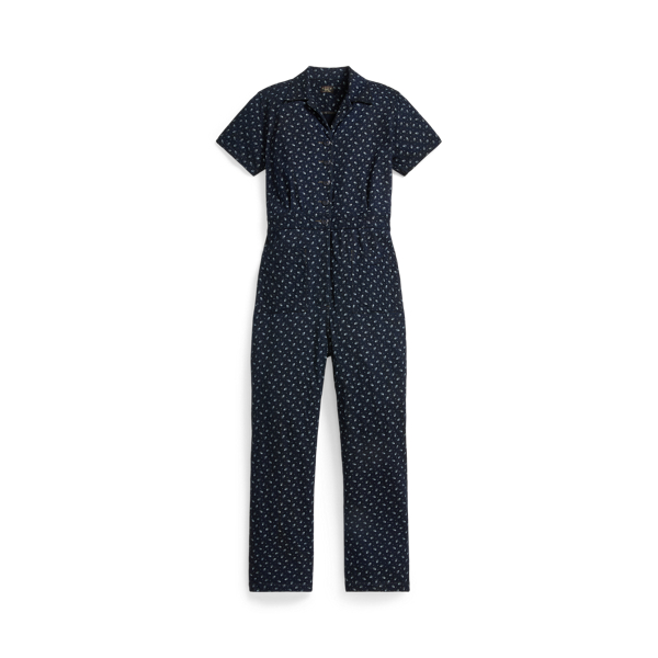 Indigo Floral-Print Jersey Jumpsuit