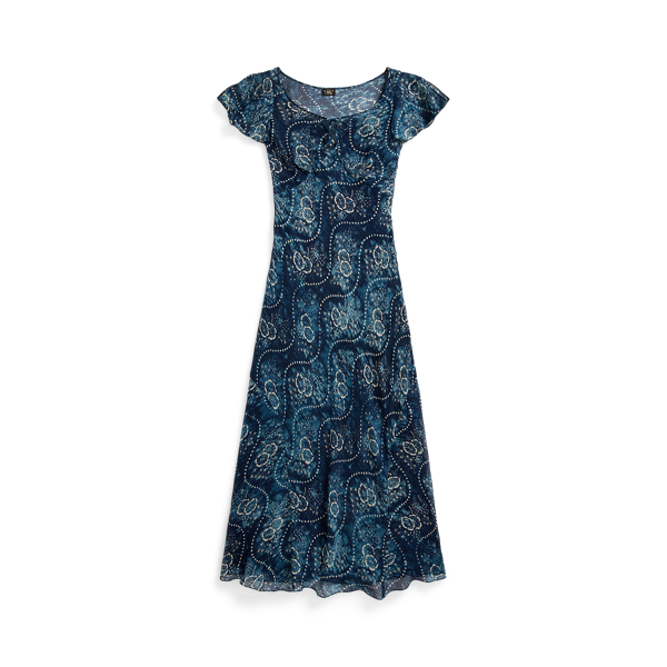 Floral Crinkled Silk Chiffon Dress