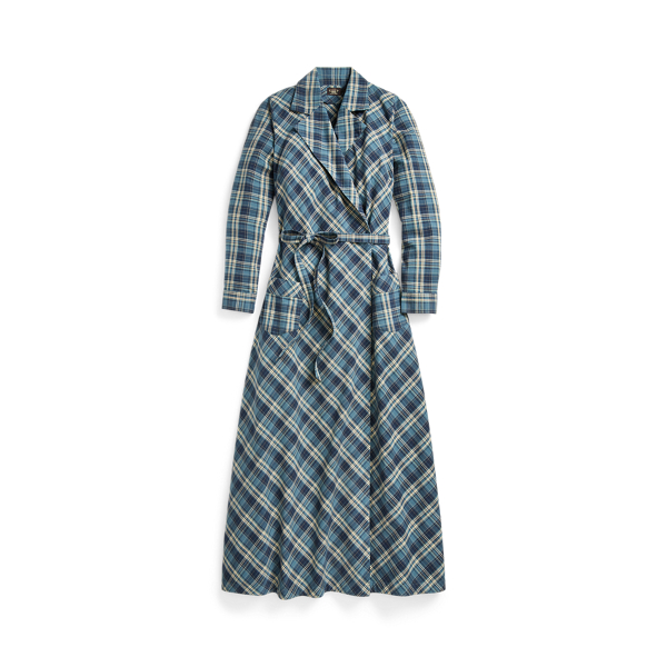 Indigo/Tan Plaid Cotton Wrap Dress RRL 1