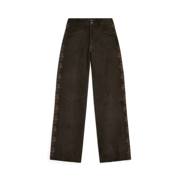 Embroidered Suede Flare Pant