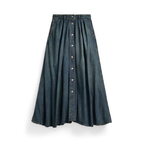 Pleated Indigo Denim Skirt