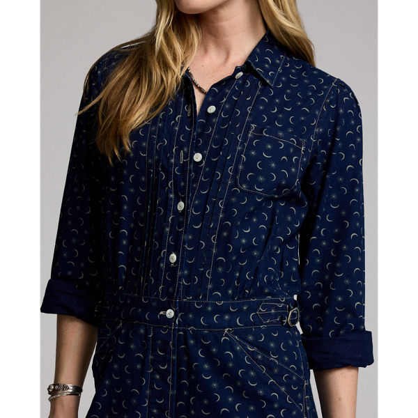 ラルフローレン★Indigo Print Cotton-Linen Coverall Indigo Print Cotton-Linen Coverall