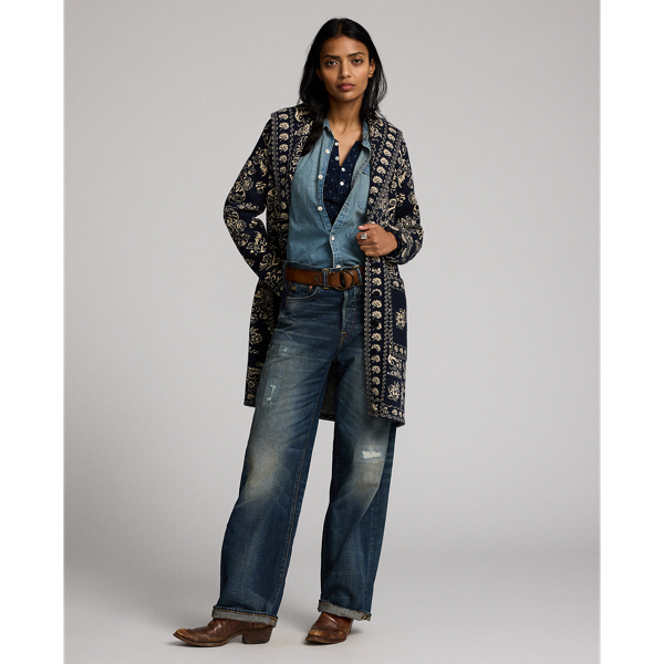 Wool-Cotton Jacquard Duster Cardigan