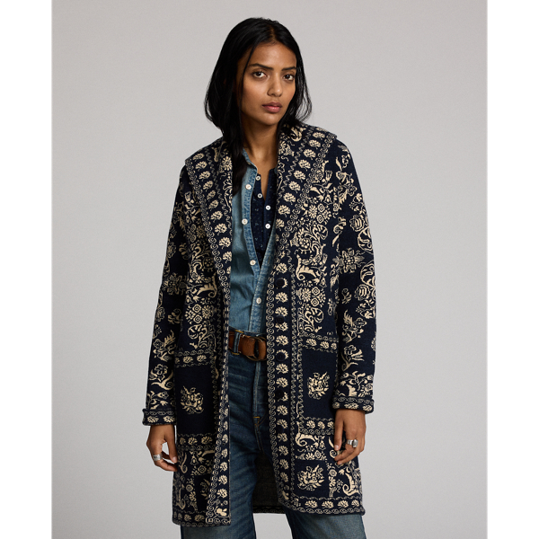 Wool-Cotton Jacquard Duster Cardigan