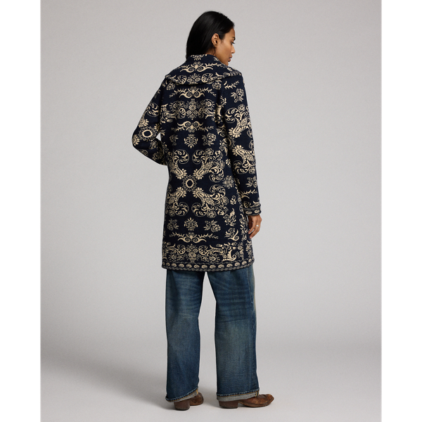 Wool-Cotton Jacquard Duster Cardigan