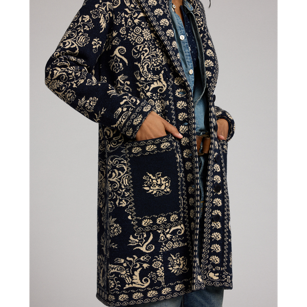 Wool-Cotton Jacquard Duster Cardigan