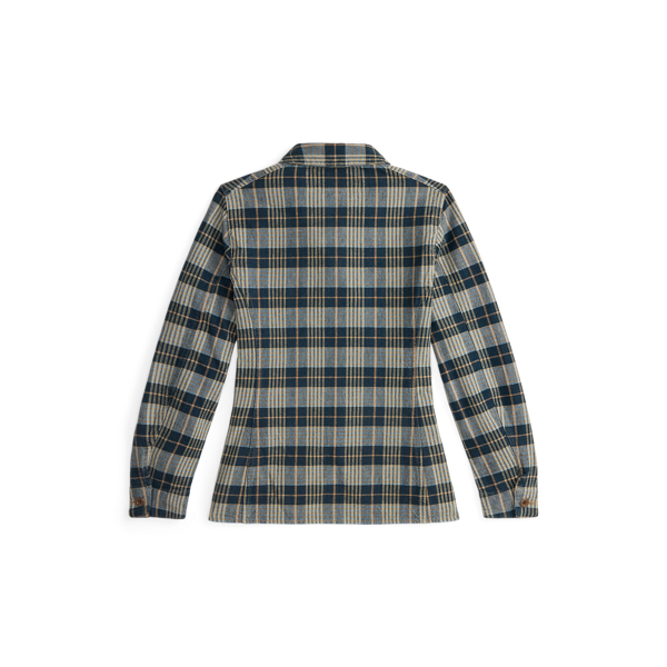 Indigo Plaid Cotton-Linen Work Jacket