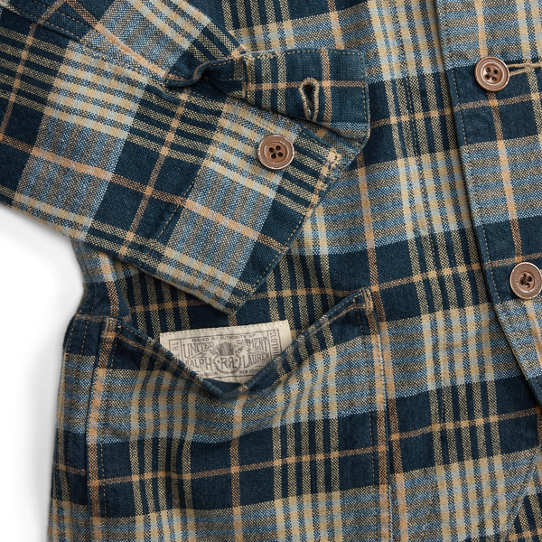RRL インディゴチェック柄 ワークジャケット コットン&リネン インディゴ チェック コットンリネン ワーク ジャケット