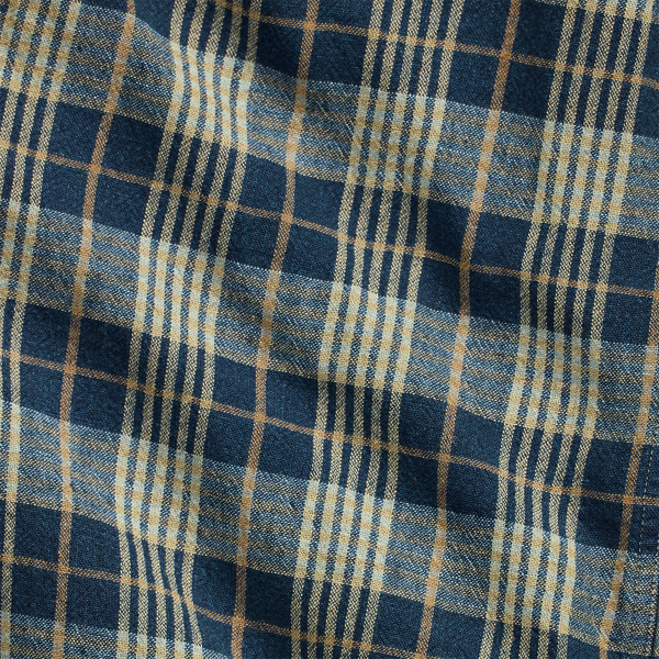 Indigo Plaid Cotton-Linen Work Jacket