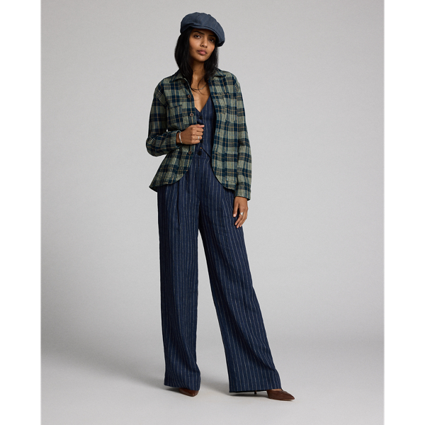 RRL インディゴチェック柄 ワークジャケット コットン&リネン インディゴ チェック コットンリネン ワーク ジャケット