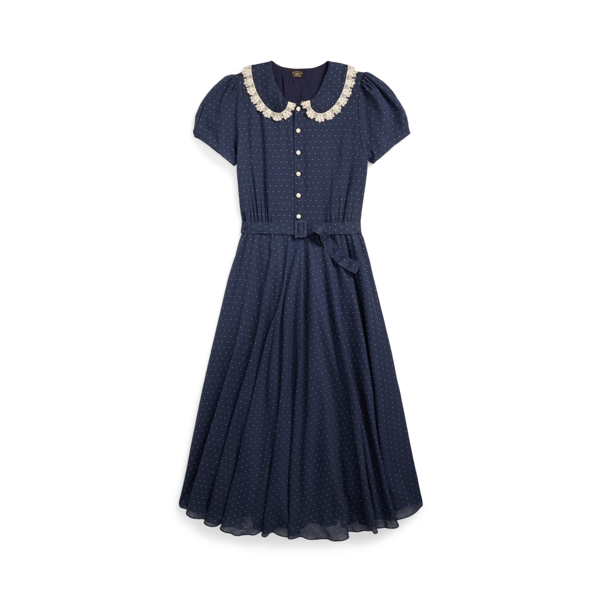 春夏に◎Ralph Lauren☆クラシックなドット柄ハルタードレス♪ ボタントリム ブークレ シース ドレス