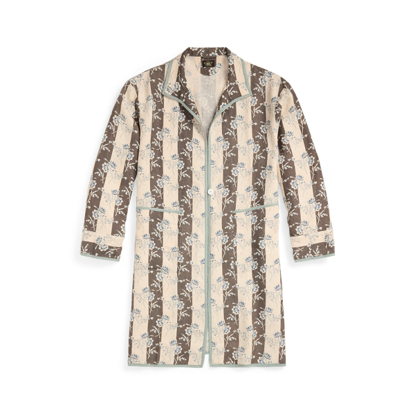 Veste longue à motif fleuri en lin
