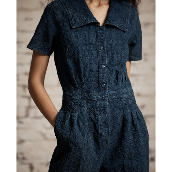 Indigo Jacquard Jumpsuit