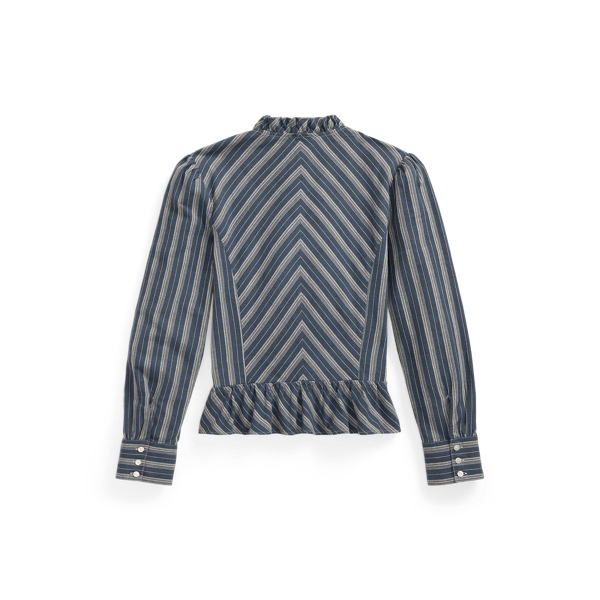 Ruffle-Trim Striped Cotton Blouse