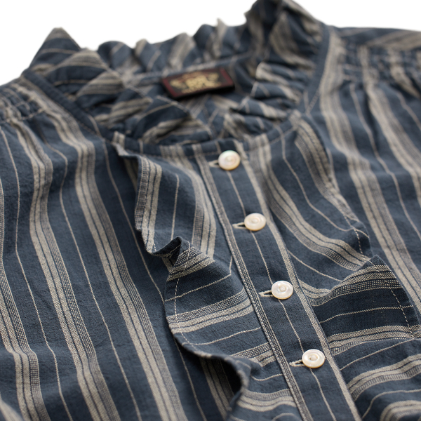 Ruffle-Trim Striped Cotton Blouse