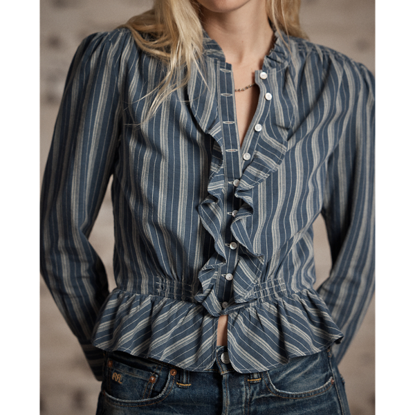 【XS（Sサイズ相当）】RRL準新品！フリルトリムブラウス★タグ有り XS（Sサイズ相当）】RRL準新品！フリルトリムブラウス☆タグ有り