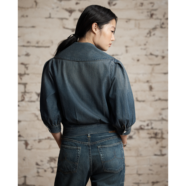 Indigo Denim Wrap Blouse