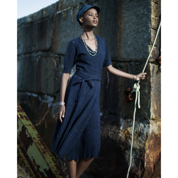 Jacquard-Knit Pointelle Wrap Dress