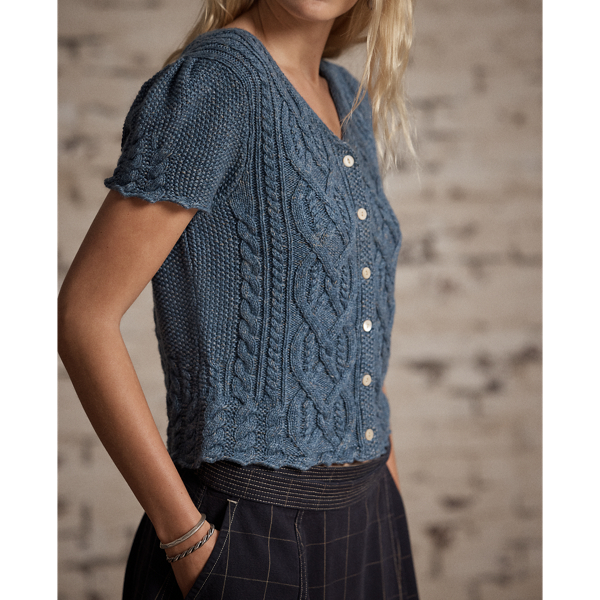 Linen-Blend Cable-Knit Top