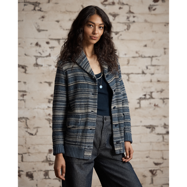 Indigo Striped Linen-Cotton Cardigan