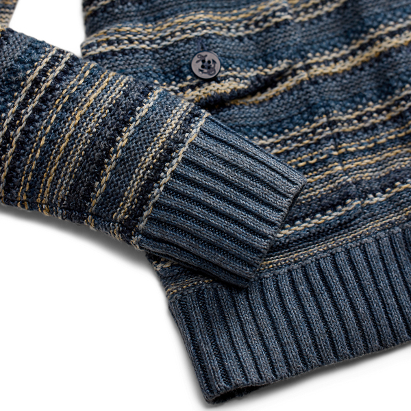 Indigo Striped Linen-Cotton Cardigan