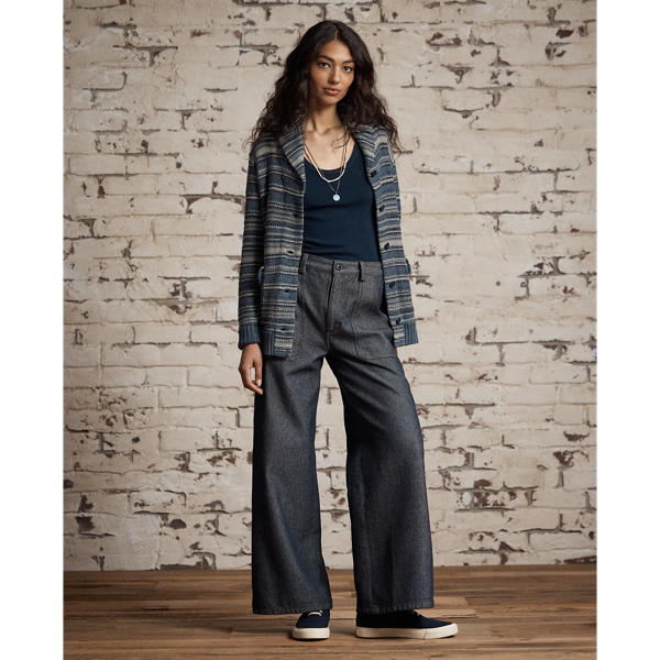 Indigo Striped Linen-Cotton Cardigan