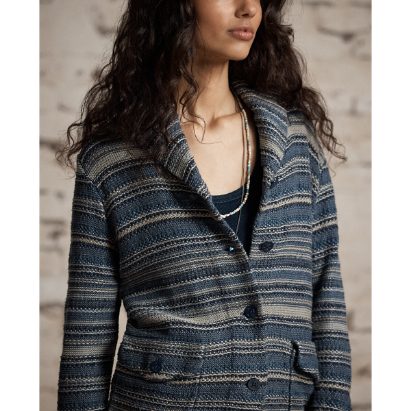 Indigo Striped Linen-Cotton Cardigan