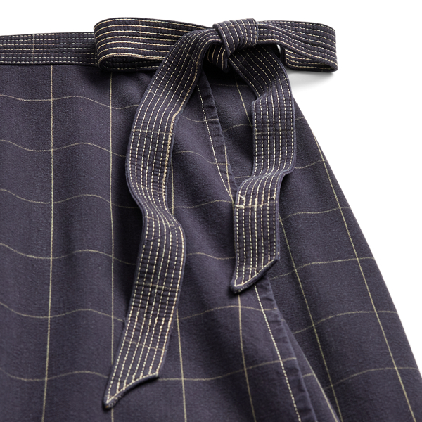 Indigo Windowpane Linen Wrap Skirt
