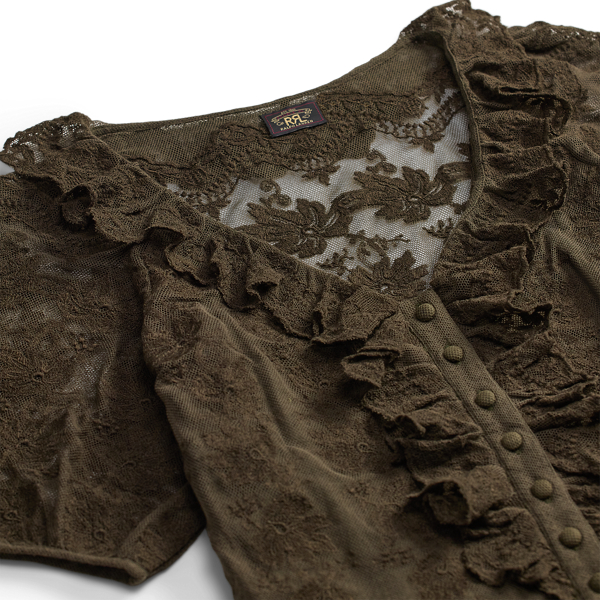 Ruffle-Trim Embroidered Lace Blouse