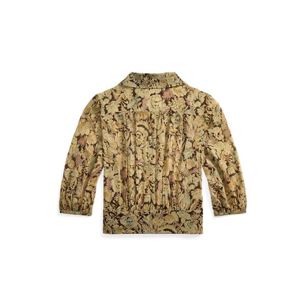 Floral-Print Crinkled Silk Blouse