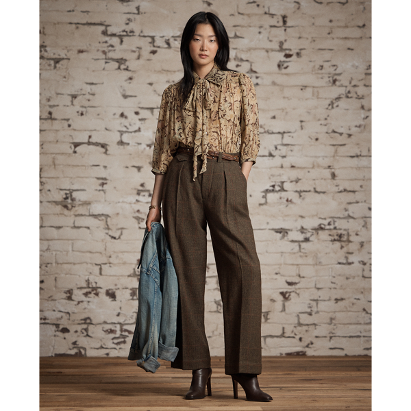 Floral-Print Crinkled Silk Blouse