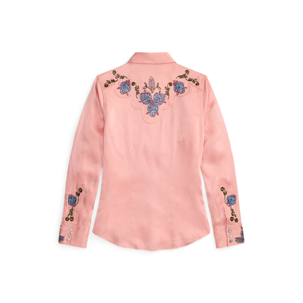 Camisa Western de cetim bordada &agrave; m&atilde;o