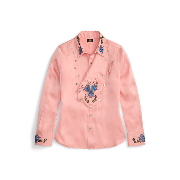 Camisa Western de cetim bordada &agrave; m&atilde;o