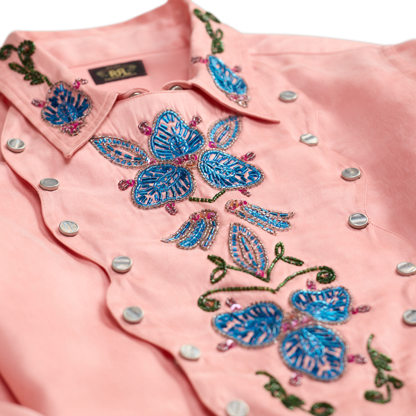 Camisa Western de cetim bordada &agrave; m&atilde;o