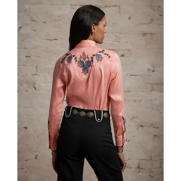 Camisa Western de cetim bordada &agrave; m&atilde;o