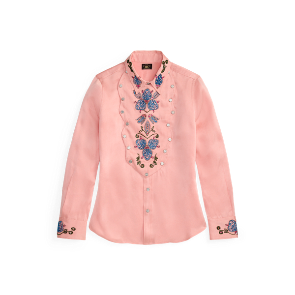 Camisa Western de cetim bordada &agrave; m&atilde;o